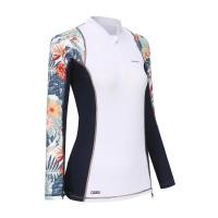 ราคา เสื้อว่ายน้ำแขนยาว กันรังสียูวีผู้หญิง OLAIAN Women s Long Sleeve T Shirt UV Protection Surf Top 500 WHITE PRINT (23054447385)