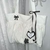 ราคา กระเป๋าเป้สะพายหลังน่ารัก ทำจากผ้าใบ พิมพ์ลายจุด พร้อมโบว์ตกแต่ง (44950307429)