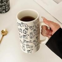 ราคา 1ชิ้นน่ารักแมวแก้ว ถ้วยกาแฟจับถนัดมือขนาดใหญ่ฐานกันลื่น สีเบจและสีดําแมวออกแบบ ถ้วยเซรามิกสําหรับชาลาเต้ช็อคโกแลตร้อน ของขวัญสําหรับผู้หญิงผู้ชายเจ้าของแม (29590643597)