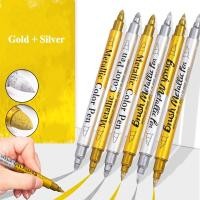 ราคา Guangna ปากกามาร์กเกอร์กันน้ําภาพวาดหินเซรามิก Graffiti การ์ดสีดําลายเซ็นทองเงินปากกาโลหะสองหัว (26712768106)