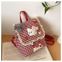 ราคา กระเป๋าเป้สะพายหลังคิตตี้ ลายสก๊อตน่ารัก ความจุขนาดใหญ่สำหรับนักเรียน (49051110594)