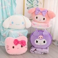 ราคา Kuromi Melody หมอนตุ๊กตาผ้าห่ม kitty Cinnamoroll Car Cushion Big Ear น่ารักการ์ตูน Office Nap ผ้าห่ม (40675793483)