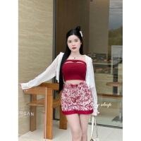 ราคา งานป้าย Rose shop เซ็ต 3 ชิ้น เกาะอก กระโปรงผ้าทอลายผีเสื้อ เสื้อคลุมชีฟอง MD (42676199128)