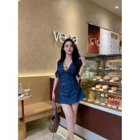 ราคา งานป้าย Thanyathep เซ็ต2ชิ้น เสื้อเกาะอกผ้ายีนส์ กระโปรงสั้สดีไซส์ชุดมันน่ารัก ซับในทั้งตัว ผ้ายีนส์แท้ MD (42626332214)