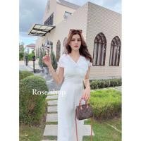 ราคา งานป้าย Rose shop พร้อมส่ง จั๊มสูท กางเกงขายาว แขนยก แต่งผ้าแก้ว อกแต่งโบว์หน้า กางเกงผ้าซาร่า เนื้อสวย MD (40026339104)