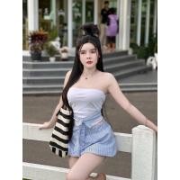 ราคา เซ็ต2ชิ้น งานเกาะอกผูกโบว์ กางเกงบอลลูนแต่งกระดุม (42575045728)