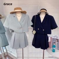 ราคา Grace Chanel Style Suit Short Jacket กางเกงขาสั้นอัดพลีท ชุดสูทสองชิ้น GR218 (29412303336)