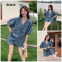 ราคา Grace Denim Suit ชุดสูทสองชิ้นผ้ายีนส์ปักสไตล์ใหม่ GR2831 (42556577104)