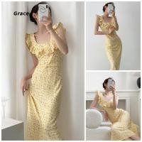 ราคา Grace กระโปรงยาวลายดอกไม้สไตล์เรโทร ดีไซน์ใหม่สำหรับวันหยุด (42815026889)