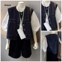 ราคา Grace คลังสินค้าพร้อม เสื้อกั๊กยีนส์ย้อนยุคสั้นฤดูหนาว 2025 เสื้อกั๊กสไตล์ใหม่แฟชั่นเสื้อแขนกุด GR3480 (44120383651)