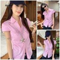 ราคา Grace เสื้อเชิ้ตแขนสั้นสีชมพูสำหรับผู้หญิง ฤดูร้อน 2025 สไตล์เกาหลีSlim fit กรุณาปุกด้านบน GR2852 (44257140389)