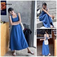ราคา Grace คลังสินค้าพร้อม ชุดเดรสยีนส์ความรู้สึกการออกแบบหญิงเอวแคบ Classy Sling กระโปรงยาว GR3214 (42461384618)
