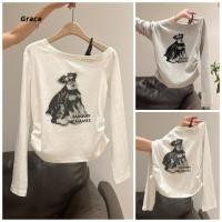 ราคา Grace เสื้อยืด Retro Puppy สีขาว ไหล่เฉียงแขนยาว (43722124863)