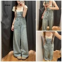 ราคา Grace คลังสินค้าพร้อม กางเกงยีนส์สายรัดเอวสูงย้อนยุคผู้หญิง 2025 Preppy สไตล์จั๊มสูทตรงกางเกงหลวม GR1502 (43300731091)