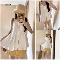 ราคา Grace คลังสินค้าพร้อม เสื้อเชิ้ตปักลูกไม้เกาหลีผู้หญิงฤดูร้อน 2025 ใหม่สไตล์จีบเสื้อแขนกุดระดับไฮเอนด์ GR3367 (40667068348)
