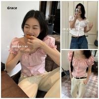 ราคา Grace คลังสินค้าพร้อม เสื้อเชิ้ตแขนพัฟคอเหลี่ยมสั้นผู้หญิงฤดูร้อนหวานslim fit Slimmerดูสั้นด้านบนขอบเชื้อรา GR949 (25293902290)