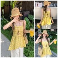 ราคา เสื้อกั๊กสไตล์เกาหลีผู้หญิง พร้อมสต็อก สไตล์เอวแคบ สลิงวันหยุด ลายสก๊อตสีเหลืองด้านบน (46100231847)