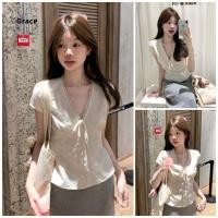 ราคา เสื้อเชิ้ตลูกไม้แบบคอวีสำหรับผู้หญิง สไตล์อ่อนโยน สไตล์นางฟ้า GR3604 (44700246847)