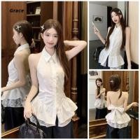 ราคา Grace สินค้าพร้อมสต็อก เสื้อกล้ามเย็บลูกไม้ผู้หญิงฤดูร้อนผูกโบว์เสื้อเปิดหลังสั้น GR1532 (40100988478)