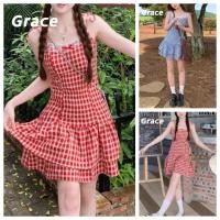 ราคา Grace สงกรานต์2025 พีลายสก๊อตเย็บลูกไม้โบว์ชุดสลิงกระโปรงลายสก๊อตสีแดงกระโปรงสั้นดีงาม G9881 (29810398561)