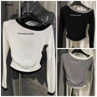 ราคา Grace คลังสินค้าพร้อม Y2K Style Diagonal Leaky Shoulder T Shirt Sexy Slimmer Look Grey Black Uniqlo Womens Long Sleeved Top GRL209 (42876091027)