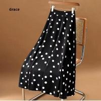 ราคา Grace คลังสินค้าพร้อม กระโปรงลายจุดใหญ่สีดําผู้หญิงเอวสูงกระโปรงทรงเอชายใหญ่ GR2841 (40206805175)