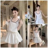 ราคา Grace คลังสินค้าพร้อม ชุดเดรสเสื้อกั๊กเรียบง่ายเกาหลีผู้หญิง 2025 สไตล์ใหม่ Classy เอวแคบ Slimmer ดูกระโปรงดอกตูมสีขาว GR1559 (26636727076)
