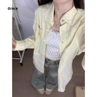 ราคา Grace คลังสินค้าพร้อม เสื้อเชิ้ตแขนยาวปักลายสีเหลืองย้อนยุค 2025 เสื้อลําลองทรงหลวมฤดูร้อน GR1636 (43252245701)