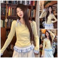 ราคา Grace สีเหลือง Casual Top Women 2025 เสื้อเชิ้ตแขนยาวลายสก๊อตแบบลูกไม้ สำหรับฤดูใบไม้ร่วง GR3580 (44274865997)