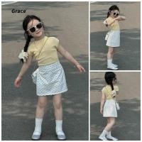 ราคา Grace คลังสินค้าพร้อม ชุดสูทสาวเกาหลีฤดูร้อนถักแขนสั้นเสื้อยืดสีเหลือง กระโปรงลายจุด Slimmer ดูชุดสูทสองชิ้น GR2820 (44306507216)