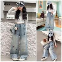 ราคา Grace คลังสินค้าพร้อม กางเกงยีนส์เด็กผู้หญิง 2025 กางเกงลําลองปักลายแมวคิตตี้ใหม่ GR1289 (29185509026)