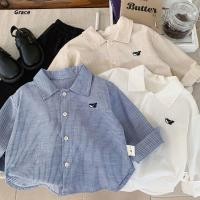 ราคา Grace จำหน่ายแล้ว เสื้อเชิ้ตลายทางสำหรับเด็กชายสำหรับวันหยุดชายหาด 2025 มาใหม่เด็กน่ารักปลาวาฬปักผ้าฝ้ายอากาศด้านบน GR657 (29327952986)