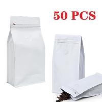ราคา 50ชิ้น16ออนซ์กระดาษคราฟท์สีขาวยืนขึ้นถุงกาแฟ แบนด้านล่างกาแฟถุงที่มีหนึ่งทางวาล์วขจัดก๊าซและนํามาใช้ใหม่ด้านซิป ดึงแท็บเพื่อเปิด (50351192933)