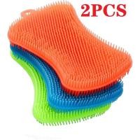 ราคา 2ชิ้นซิลิโคนจานล้างฟองน้ํา ครัวขัดหม้อแปรงทําความสะอาดกระทะ สุ่มสี (26330880767)