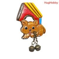 ราคา มือ2 งานเก่าวินเทจ เข็มกลัดไม้แกะสลัก สุนัขและบ้านสุนัข สีน้ำตาล กระดิ่งทองเหลือง (29631487420)