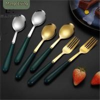 ราคา จัดส่งในพื้นที่ ช้อนส้อมสแตนเลสสไตล์ตะวันตกสำหรับใช้ในครัวเรือน ช้อนขนม ส้อมผลไม้ ช้อนเหล็กหนา ด้ามช้อนสีเขียวเข้ม เครื่องครัว (42376068473)