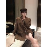 ราคา ชุดสำหรับผู้หญิงไซส์บวก ฤดูใบไม้ร่วง สไตล์เรโทรสบายๆ โดยทวีด ชุดแจ๊กเก็ตขนสังเคราะห์ แบรนด์เนม สูทสบาย (40918029257)