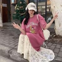 ราคา ชุดเดรสแขนสั้นสำหรับผู้หญิงไซส์ใหญ่ ออกแบบมาให้สวมใส่ง่ายและสบาย ในสไตล์ลายลูกไม้พร้อมดีไซน์สองชิ้นfalse two piece สำหรับฤดูร้อน (40615346473)