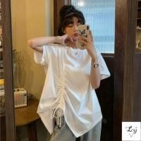 ราคา เสื้อยืดแขนสั้นไซส์ใหญ่เสื้อยาวผู้หญิงไซส์ใหญ่เสื้อคู่รักเสื้อแขนสั้นสไตล์อเมริกัน300กก เสื้อยืดแขนสั้นสไตล์วิทยาลัยสไตล์เกาหลีสำหรับสาวอวบหญิง INS 240อินเทรนด์หลวมเชือกรูดเสื้อไม่สม่ำเสมอแฟชั่น (2655