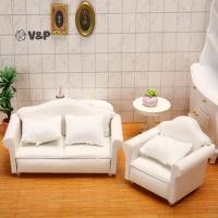 ราคา V P บ้านตุ๊กตา DIY อุปกรณ์ตกแต่ง 1 12 Dollhouse Miniature เฟอร์นิเจอร์โซฟาหมอนผ้าสีขาวโซฟาชุดฉากของเล่น (41876387463)