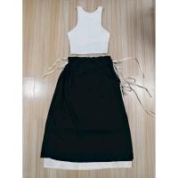 ราคา มือ1 กระโปรงยาว 2 ชั้น ทูโทน สีดำ ขาว ไซส์ M เอว 26 28 สะโพก 40 ยาว 31 (49101852232)
