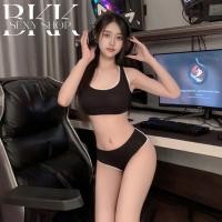 ราคา BKK SEXY ชุดกีฬา ชุดสบาย ชุด 2 ชิ้น เสื้อครอปแขนกุดรัดรูป ตัดสีขอบขาว ส่งไว B 1082 (24785448270)