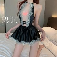 ราคา ชุดนอนผ้าซาติน ชุดนอนไม่ได้นอน ค้องคอเว้าอกแต่งลูกไม้ B 025 (23149539596)
