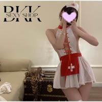 ราคา ชุดคอสเพลย์ ชุดพยาบาล ชุดพยาบาลเซ็กซี่ แบบคล้องคอด้านหน้าเป็นสายถัก โชว์หลัง กระโปรงสั้นผูกหลัง พร้อมหมวกเข้าเซ็ต B 272 (22077868690)