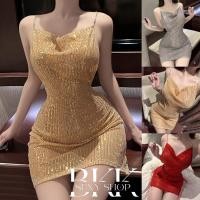 ราคา มินิเดรส เดรสสั้น สายแบบไขว้ด้านหลัง เนื้อผ้าวิบวับ B 507 (25875909898)