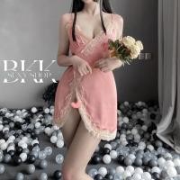 ราคา ชุดนอนซาติน ชุดนอนไม่ได้นอน มีไซต์ตั้งแต่ S XL 80kg สายเดี่ยวปรับได้ กระโปรงเเต่งลูกไม้ผ้าซาติน B 031 (20191260137)