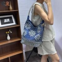 ราคา C R กระเป๋า Bucket Tote สไตล์ลักชัวรีคลาส กระเป๋าคู่แม่ลูกประดับคริสตัล วัสดุผ้าดีนิม ความจุใหญ่สำหรับการเดินทาง (50950778884)