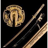 ราคา นำเข้า ดาบซามูไร Handmade รุ่นมังกรทอง งานตีมือแท้ ใบดาบจริง Full Tang จากเหล็ก 1060 High Carbon Golden Steel (28791359288)