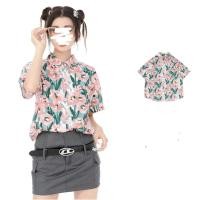 ราคา เสื้อสงกรานต์ ผู้หญิง ฮาวาย ปกเชิ้ตแขนสั้น กระดุมหน้า ผ้าไหมอิตาลีสีฟ้า ชุดไปทะเล เสื้อลายดอก (51751937245)