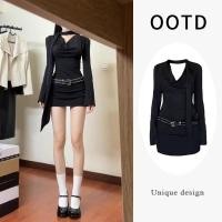 ราคา ชุดเดรสสั้นสไตล์เกาหลี แขนยาวสำหรับผู้หญิง กระโปรงสะโพก (43124780181)